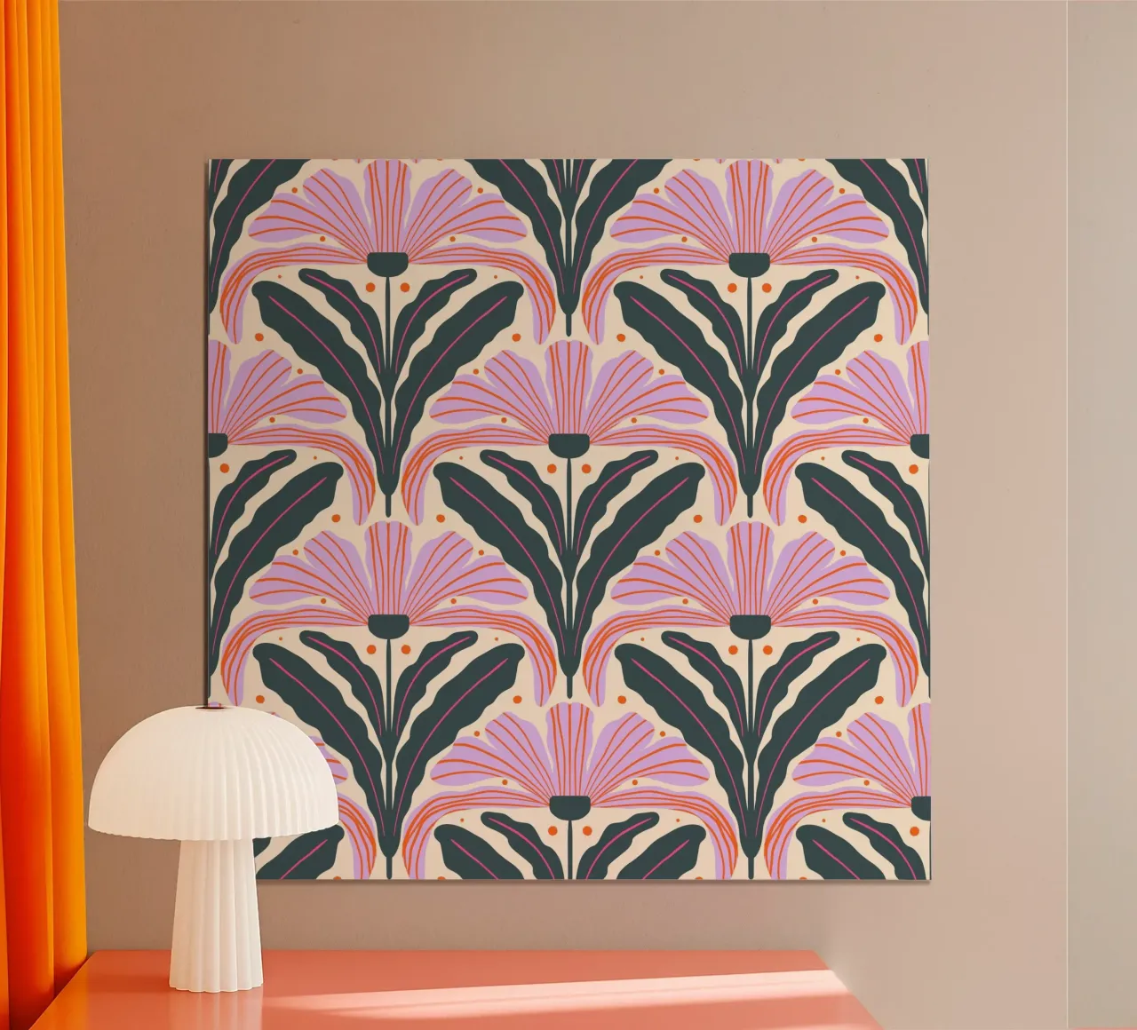 Fiori moderni - viola e verde poster con telaio in legno da Wackapacka