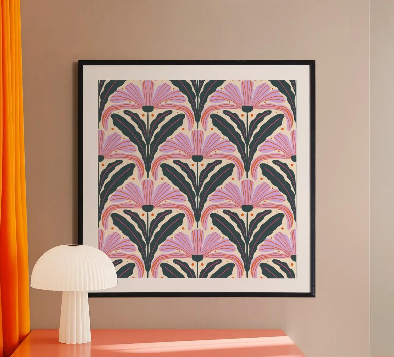Fiori moderni - viola e verde poster con telaio in legno da Wackapacka
