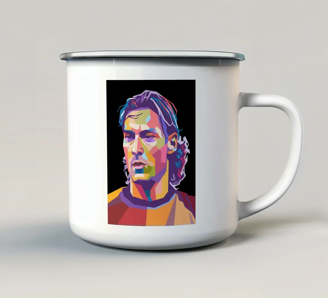 Ritratto pop art dell'icona del calcio Francesco Totti tazza in smalto da Hantamrata