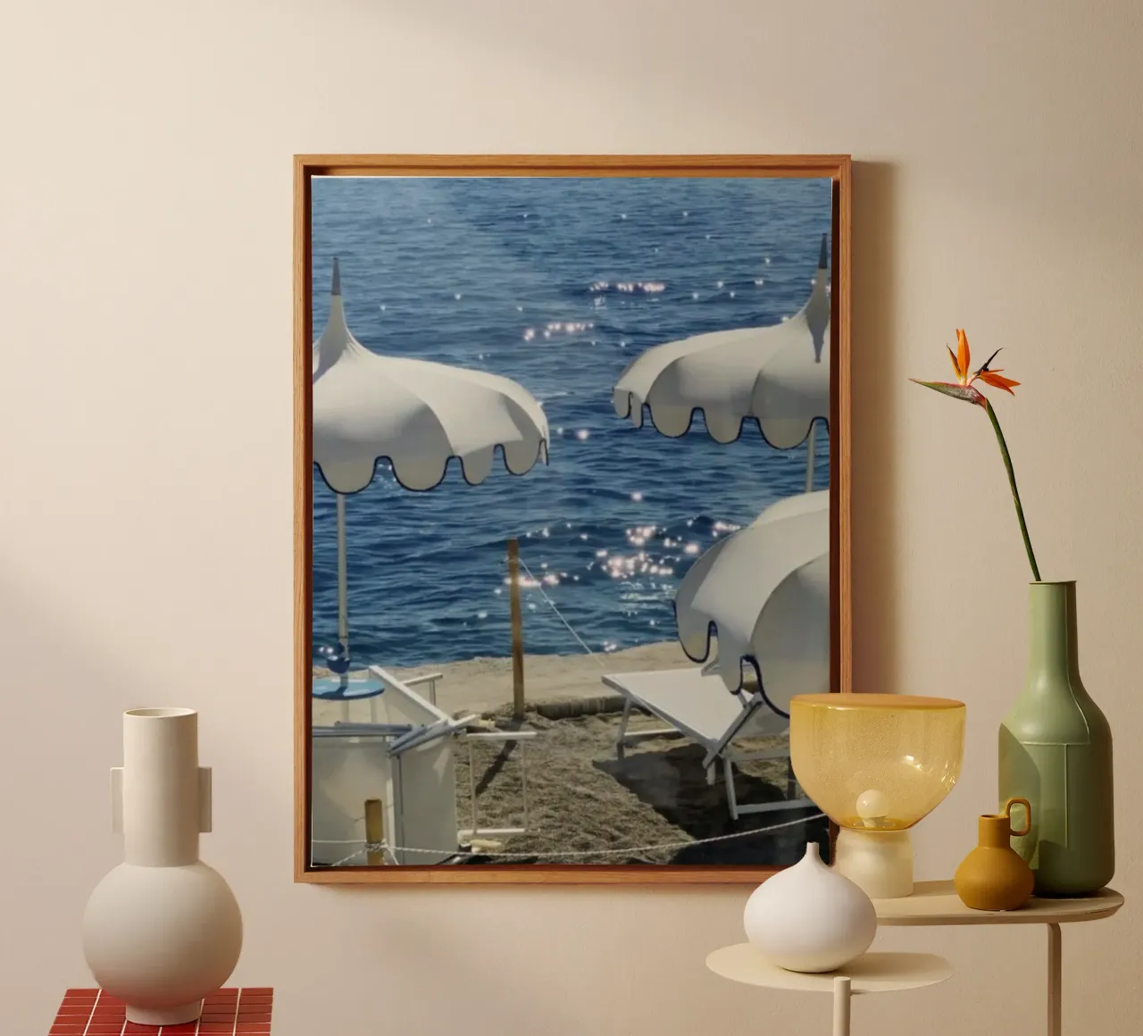 Paraplustrand, Italië, Reisposter canvas met Baklijst van TheTravelClub