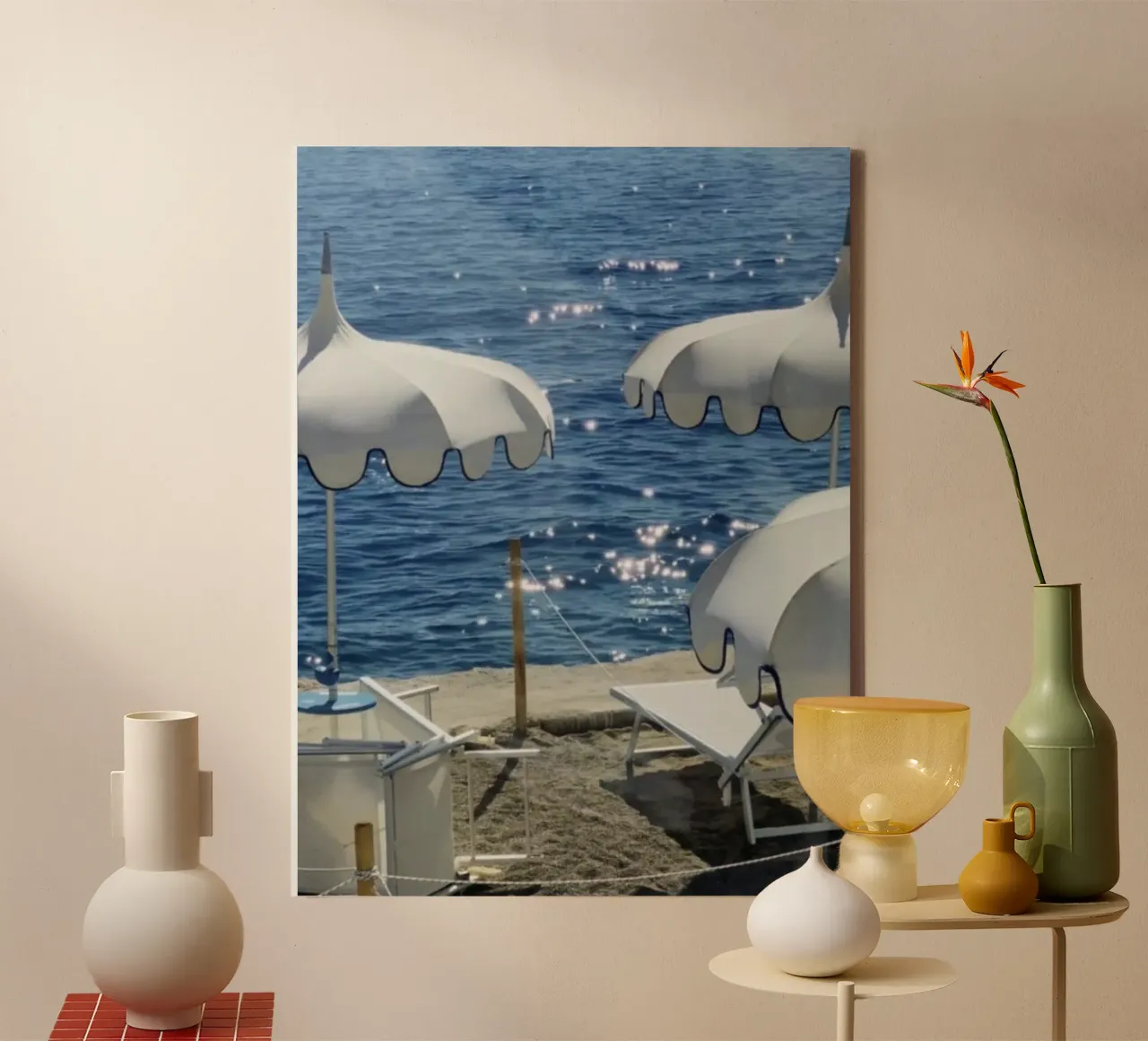 Paraplustrand, Italië, Reisposter canvas met Baklijst van TheTravelClub
