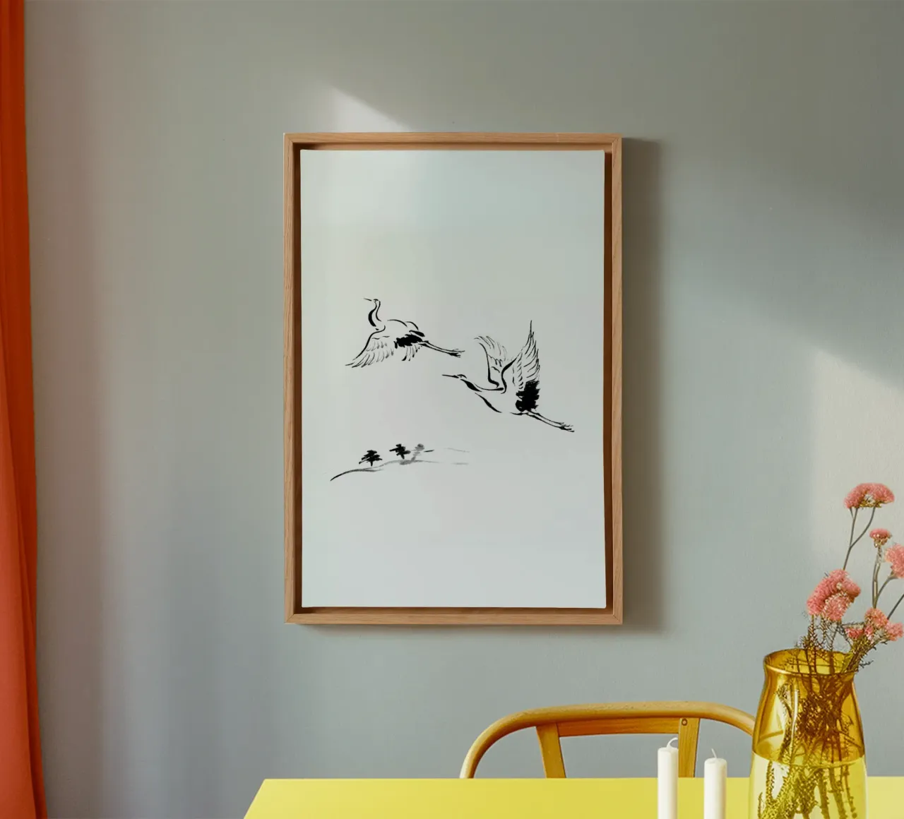 Cranes in Ink tela con Cornice a cassetta da Flora & Fauna