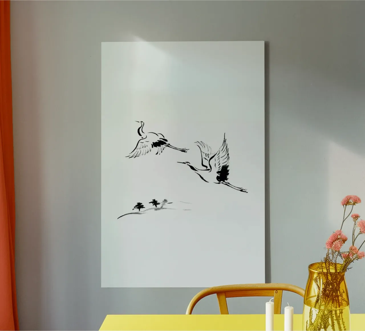 Cranes in Ink tela con Cornice a cassetta da Flora & Fauna