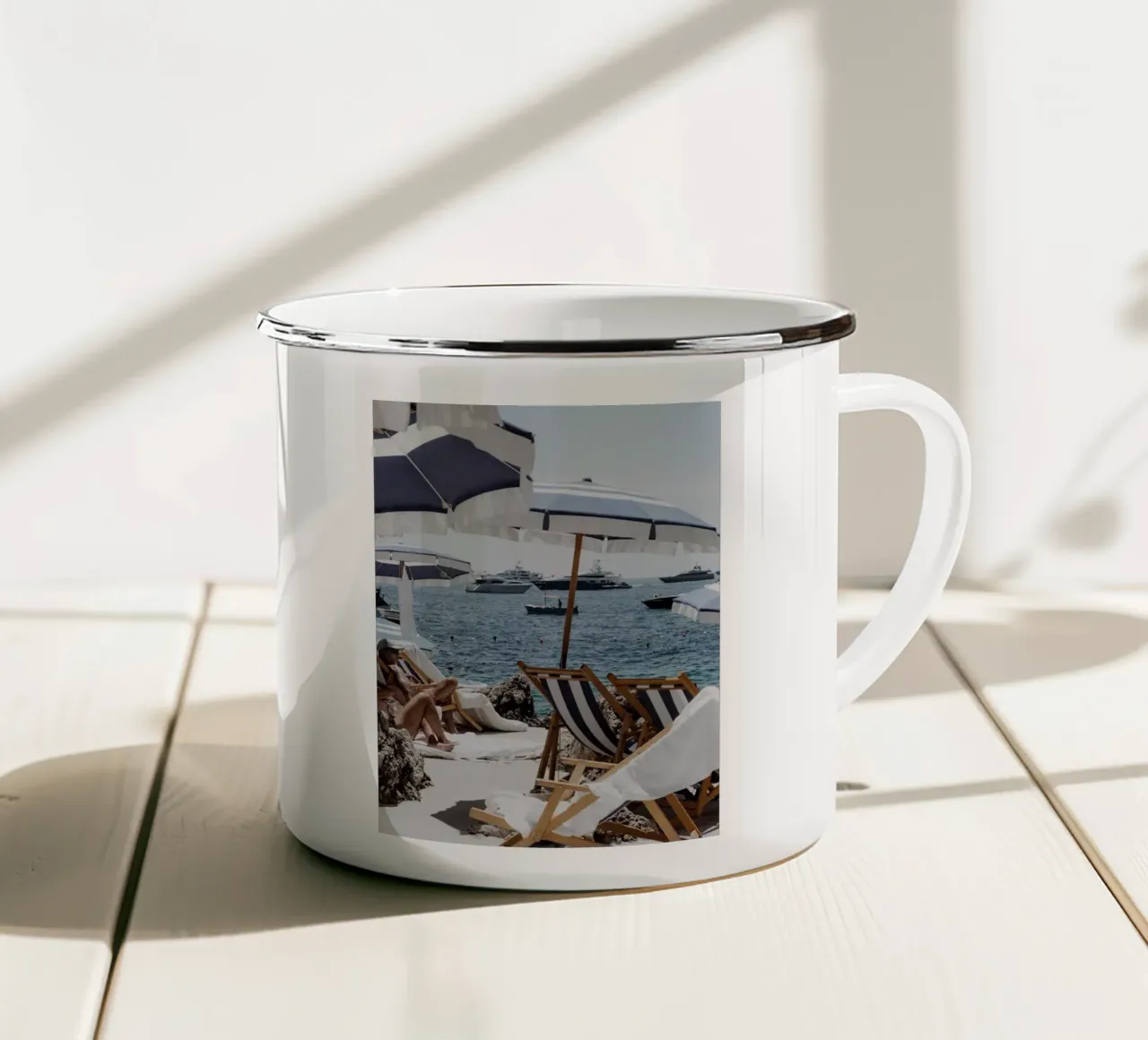 Riviera Beach Print, Travel Poster enamel mug by TheTravelClub