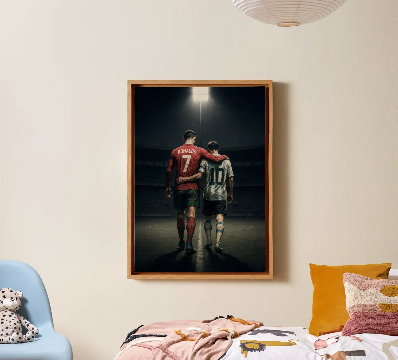 Ronaldo & Messi Poster - Legendes, rivalen, iconen canvas met Baklijst van Lootprint