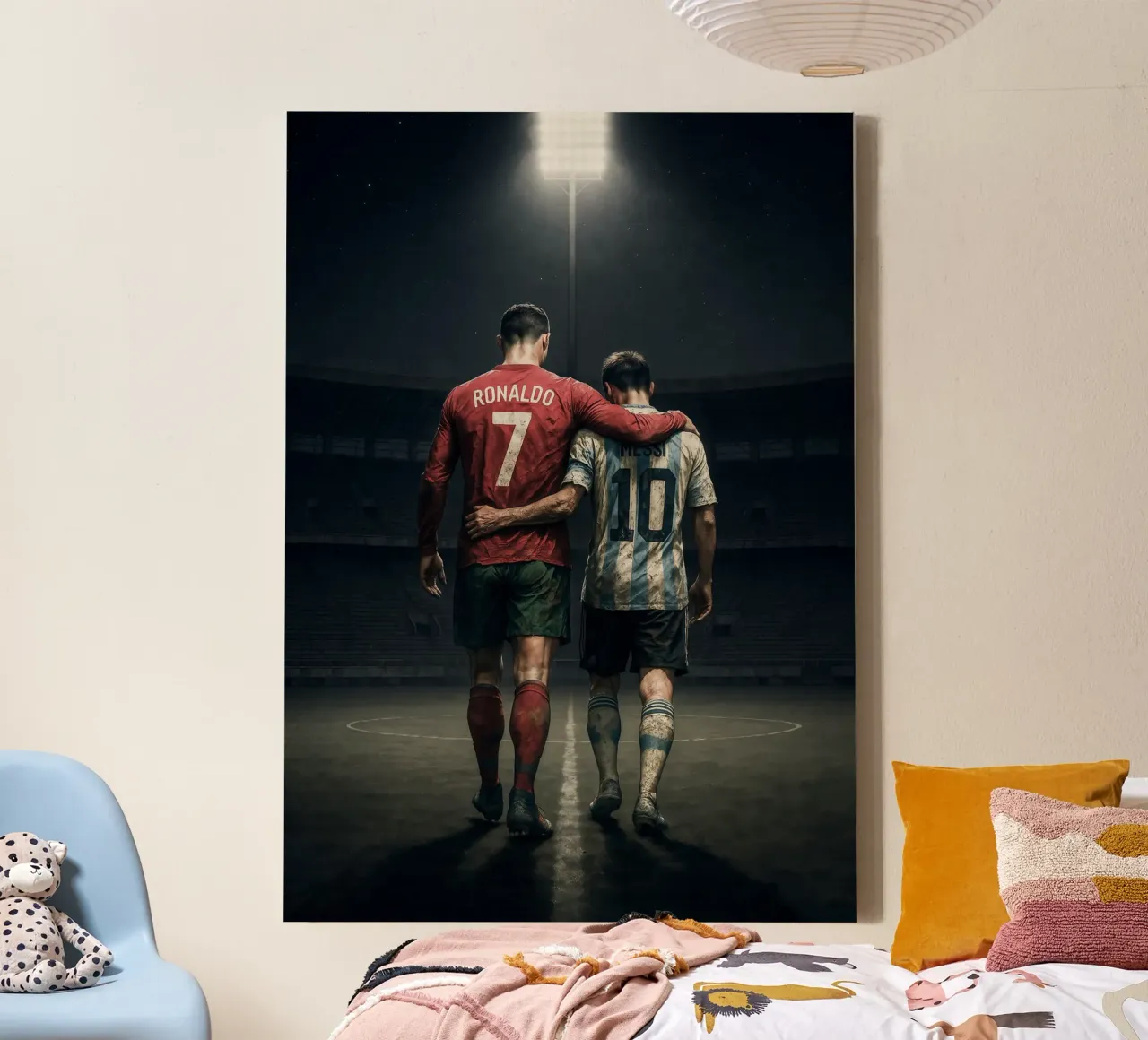 Ronaldo & Messi Poster - Legendes, rivalen, iconen canvas met Baklijst van Lootprint