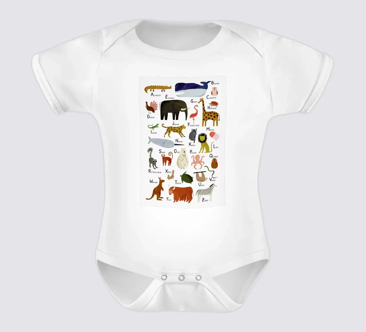 Abécédaire des animaux short-sleeve baby romper by Little Flourishes