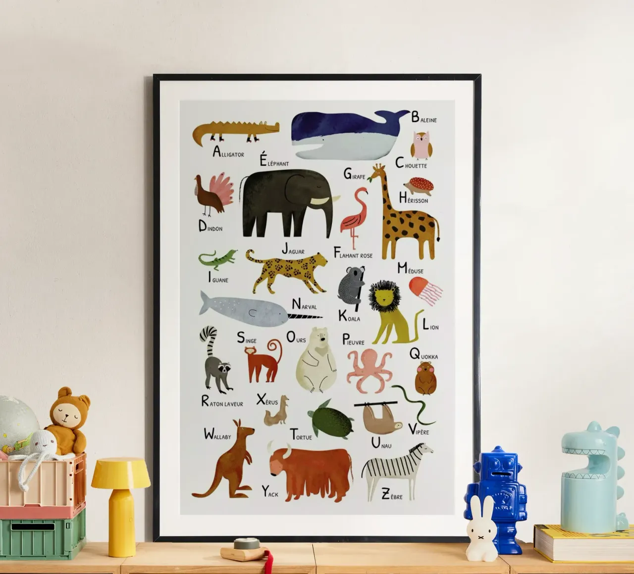 Abécédaire des animaux poster con telaio in legno da Little Flourishes