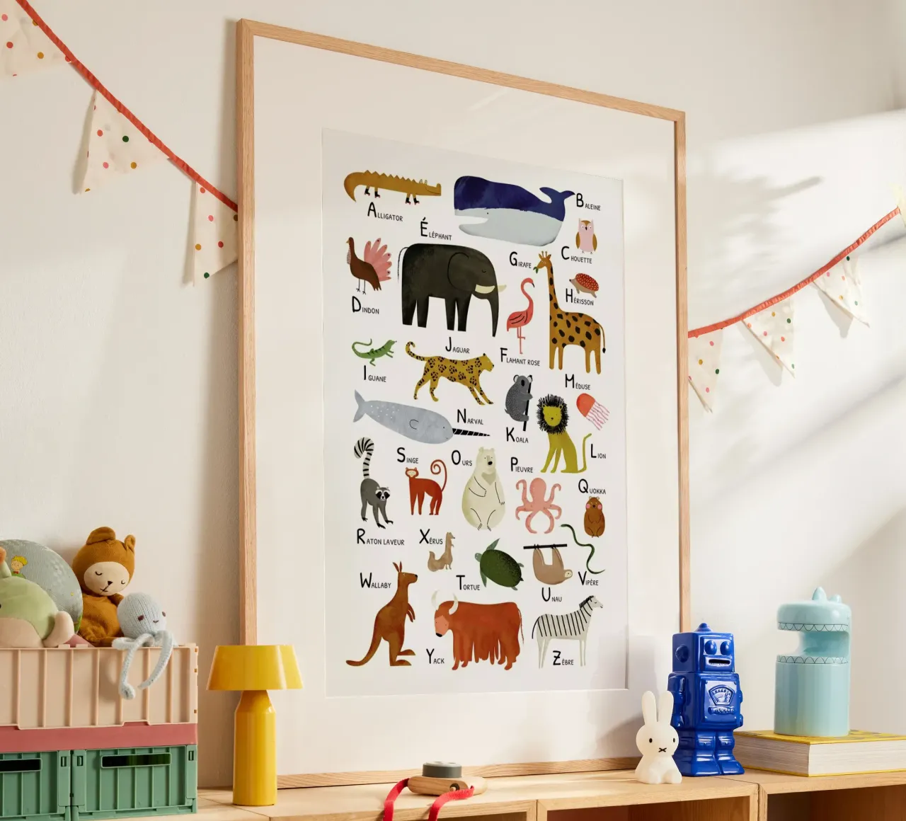 Abécédaire des animaux poster con telaio in legno da Little Flourishes