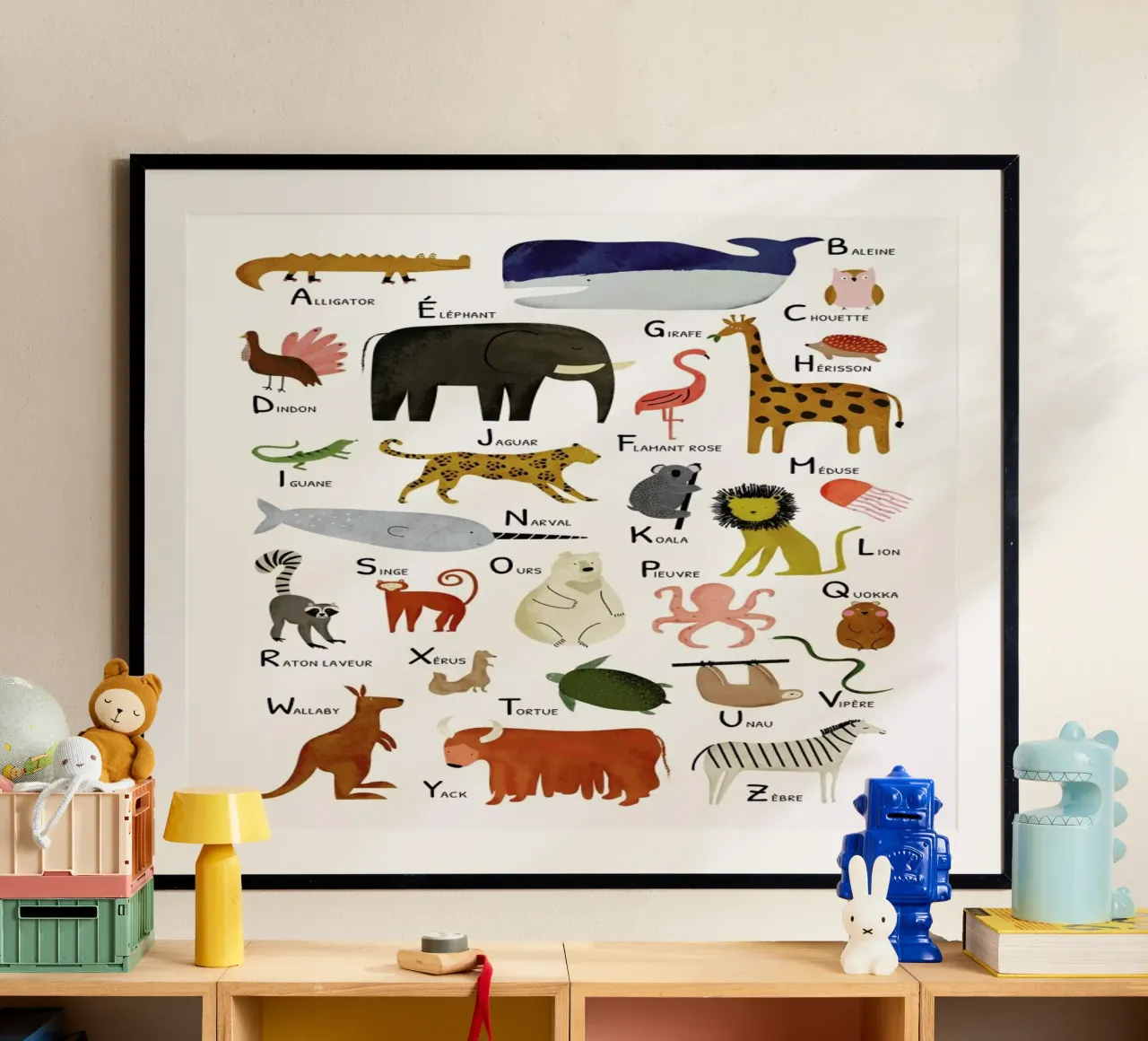 Abécédaire des animaux poster con telaio in legno da Little Flourishes