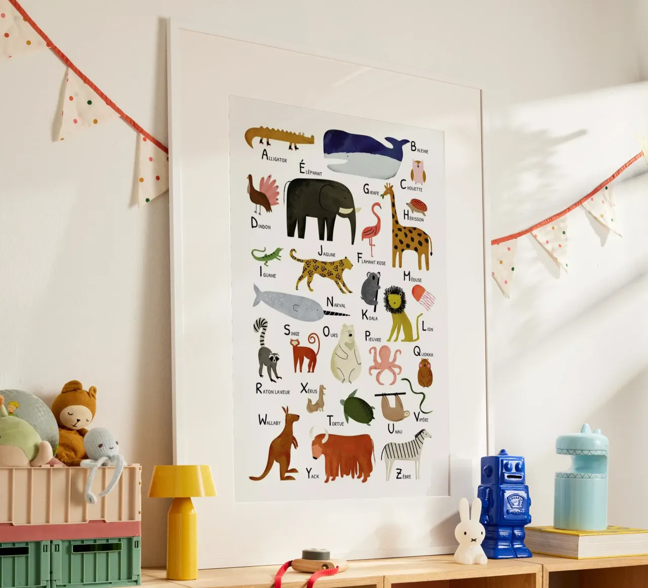 Abécédaire des animaux poster con telaio in legno da Little Flourishes