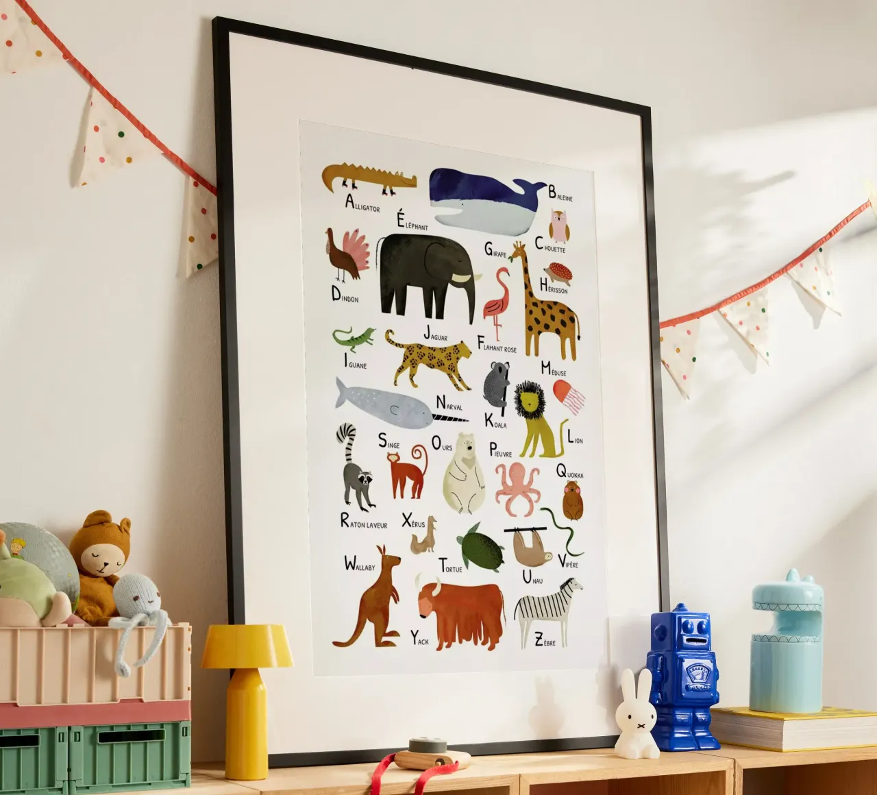 Abécédaire des animaux poster con telaio in legno da Little Flourishes