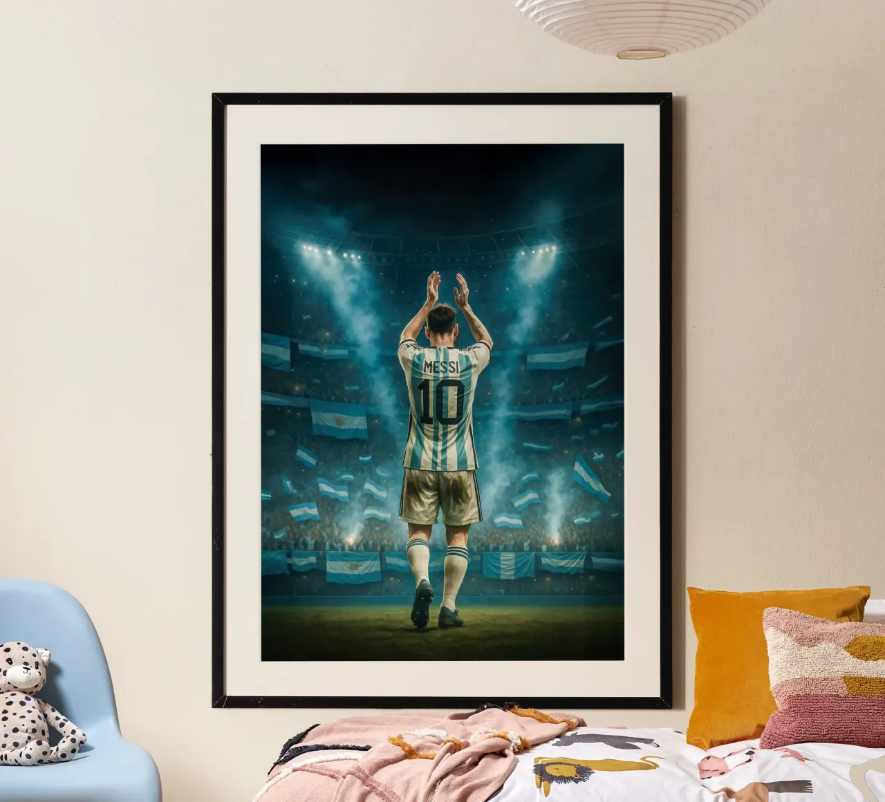 Lionel Messi Poster - De voetbalster van Argentinië poster met houten frame van Lootprint