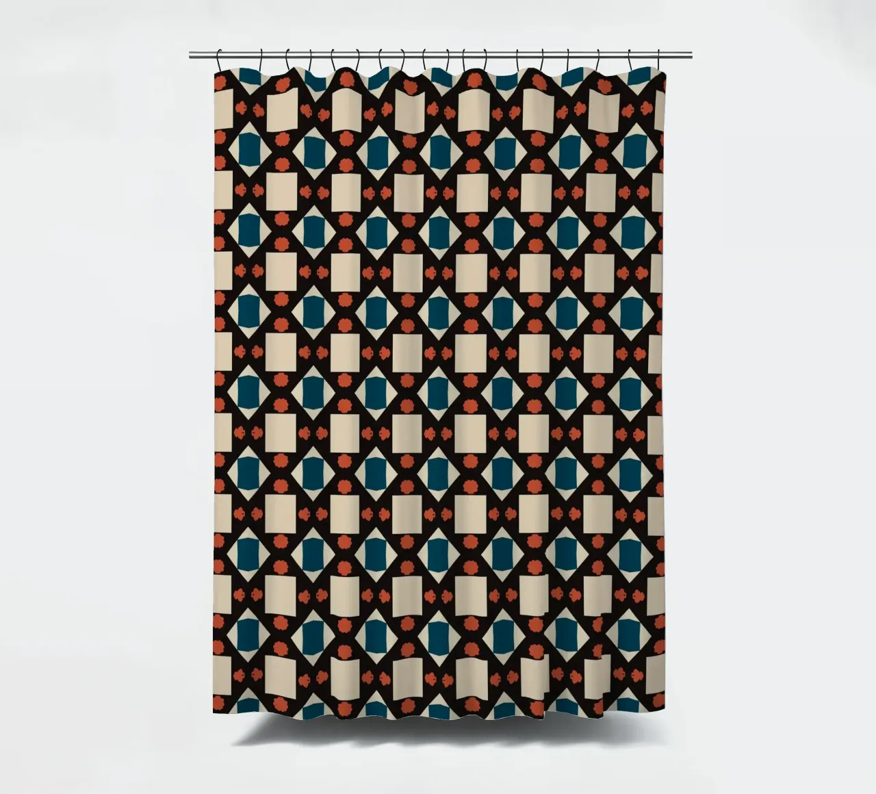 Geometrical pattern boho shower curtain by Little Dean