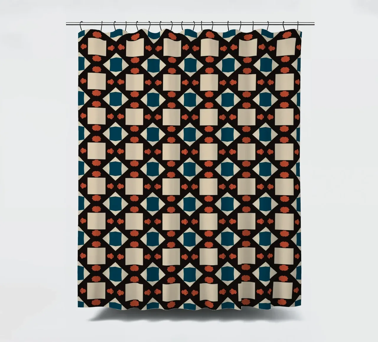 Geometrical pattern boho shower curtain by Little Dean