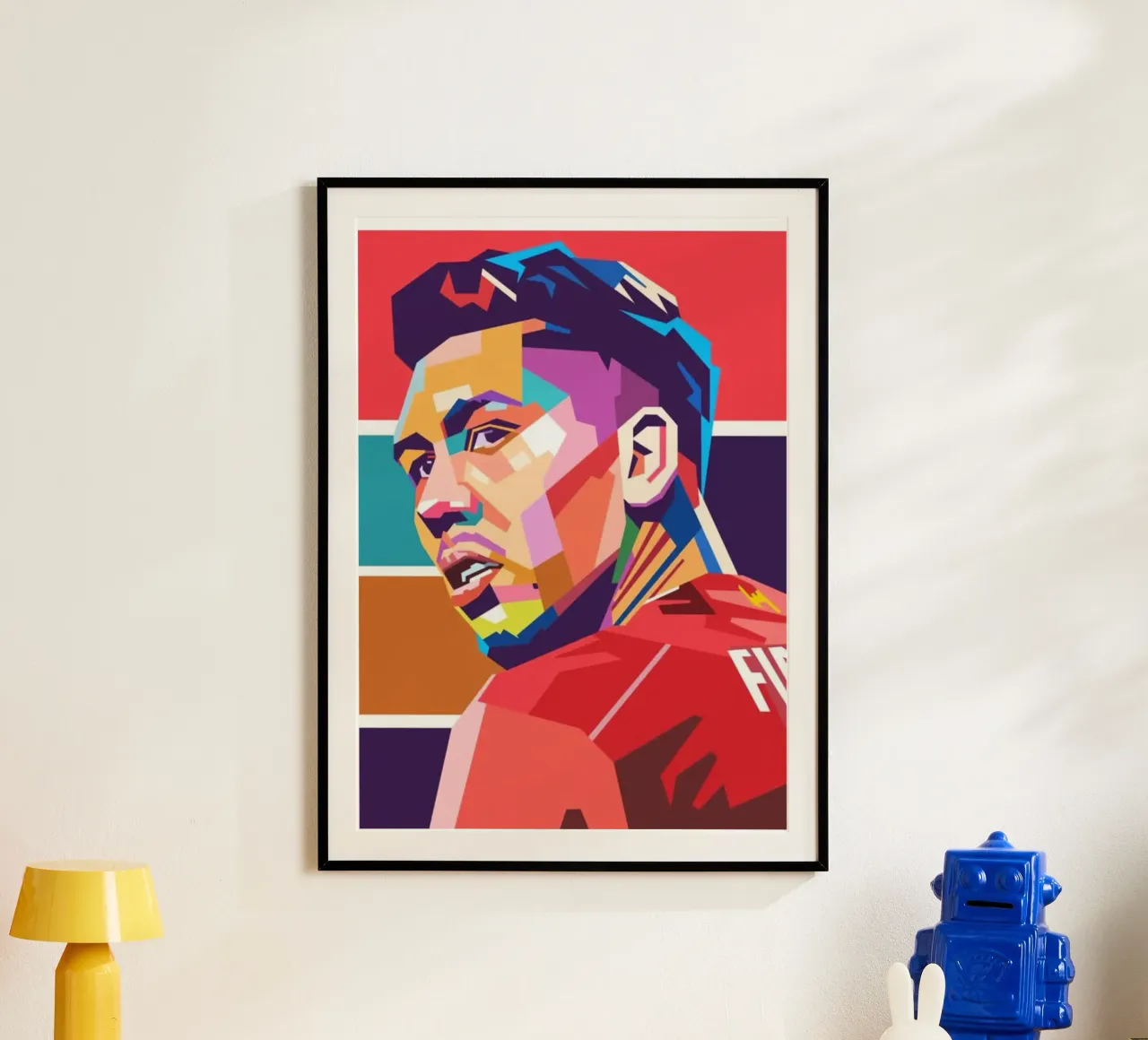Calcio iconico Robert Firmino pop art poster con telaio in alluminio da Hantamrata
