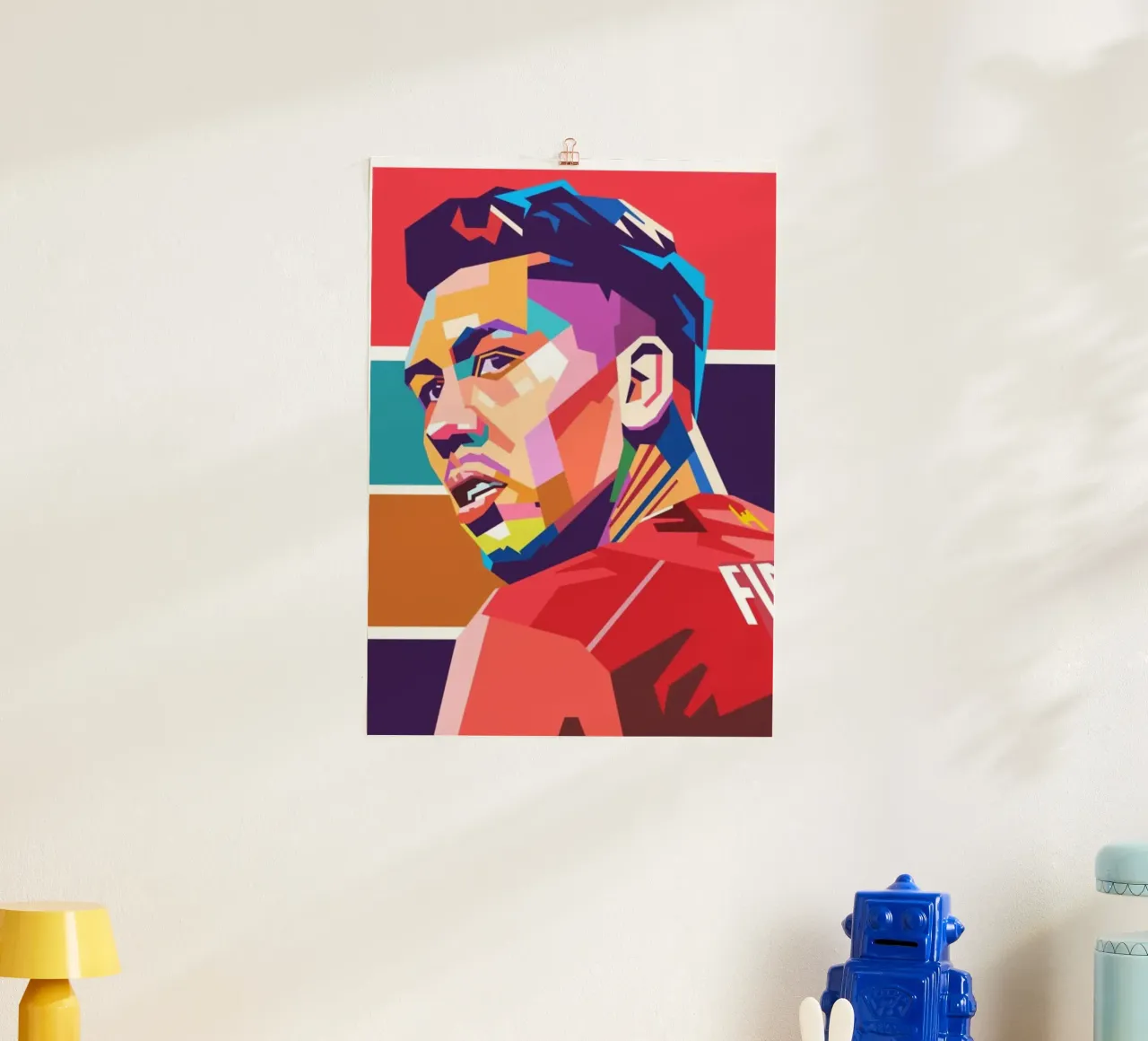 Calcio iconico Robert Firmino pop art poster con telaio in alluminio da Hantamrata