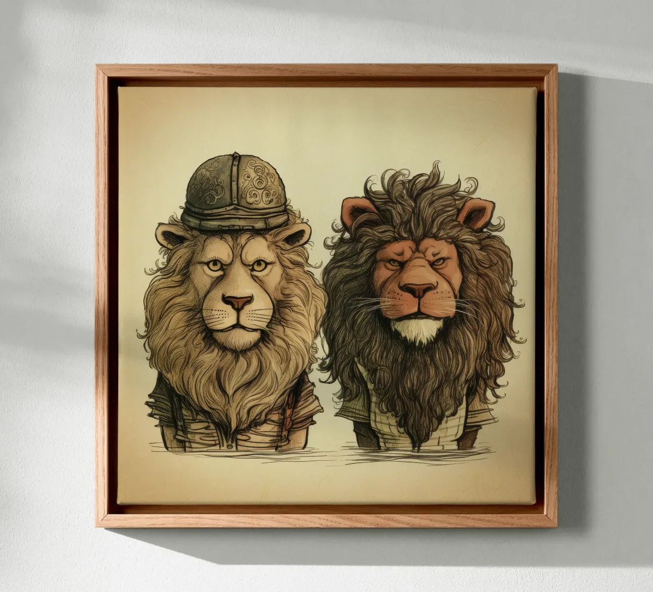 Duo di leoni retrò tela con Cornice a cassetta da Funny Animals