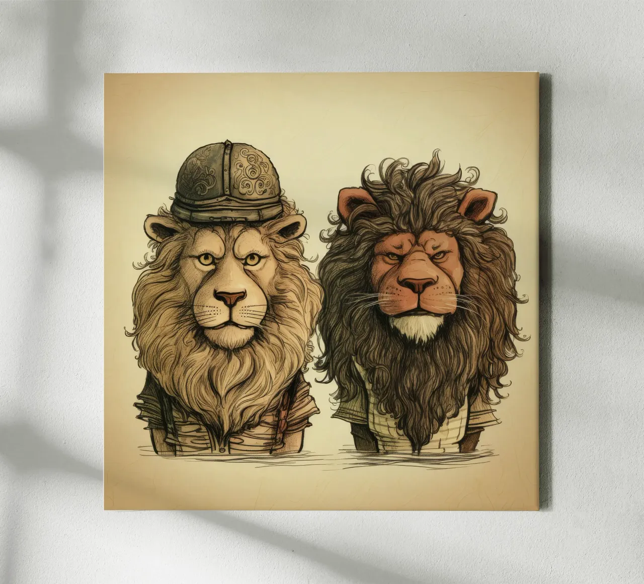 Duo di leoni retrò tela con Cornice a cassetta da Funny Animals