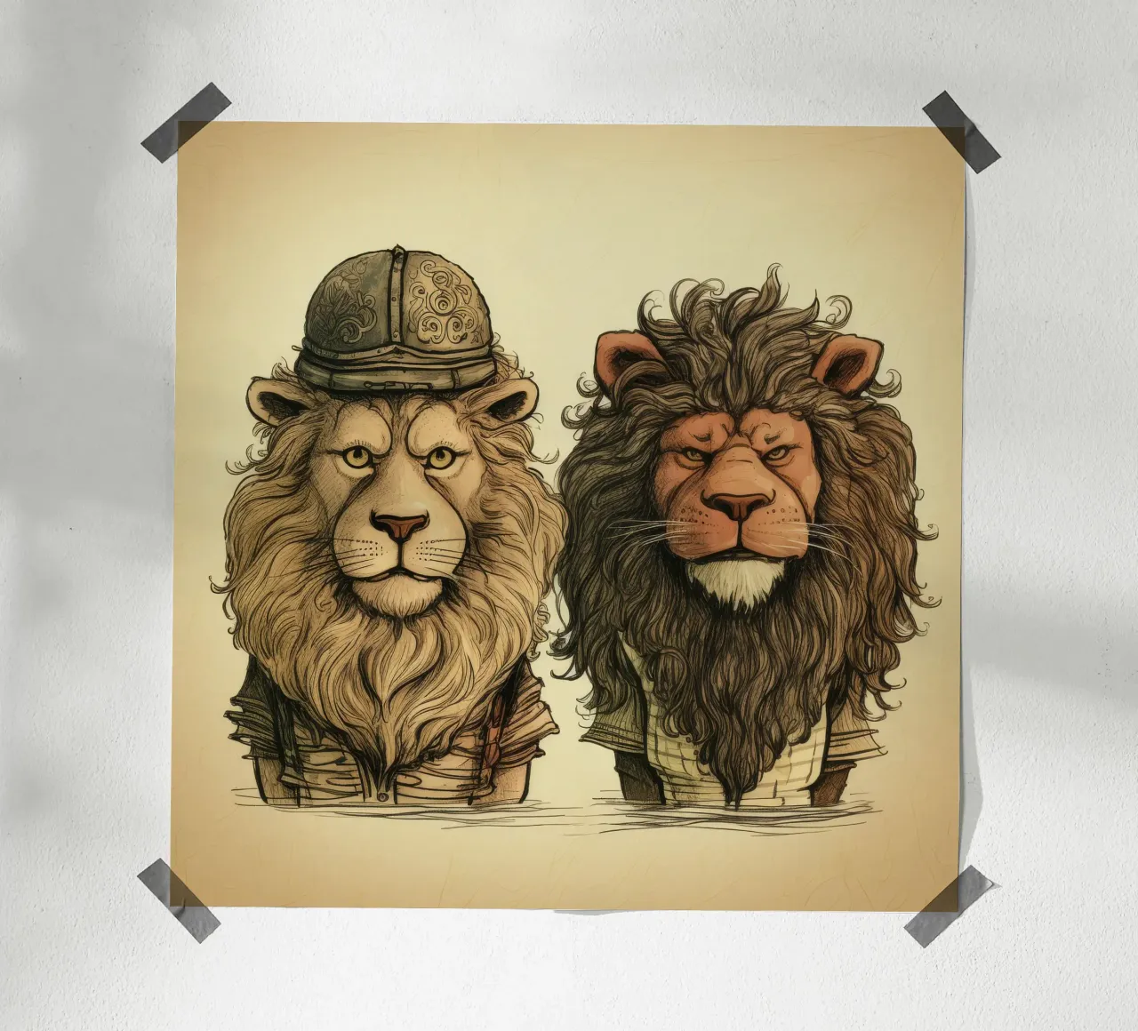 Duo di leoni retrò poster da Funny Animals
