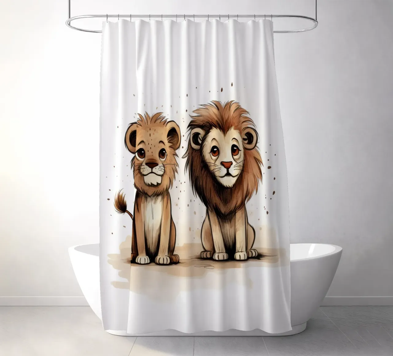 Duo di leoni retrò tenda da doccia da Funny Animals