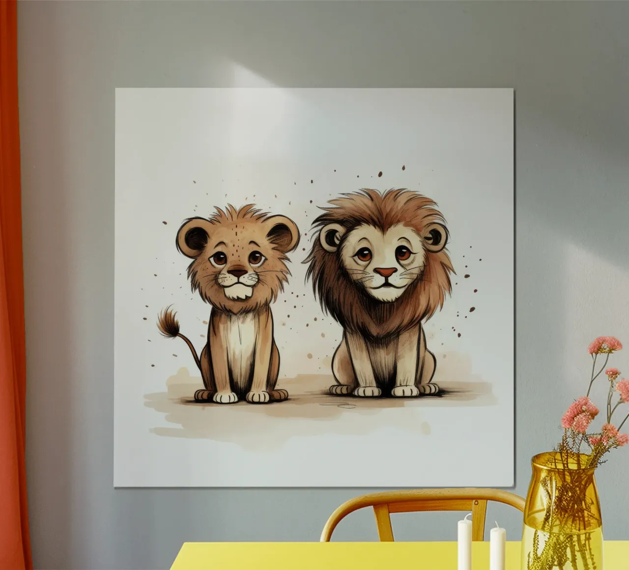 Retro Lion Duo poster with aluminum frame by Funny Animals