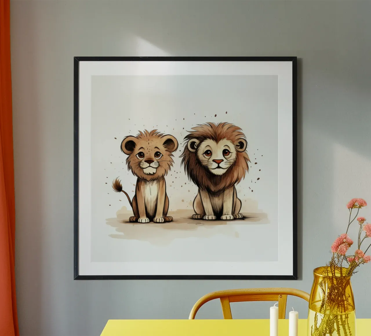 Retro Lion Duo poster with aluminum frame by Funny Animals