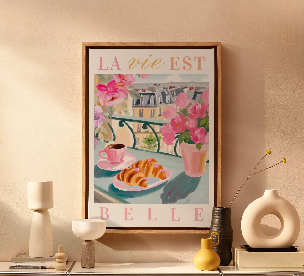 French Coffee and Croissants, Breakfast Print, Kitchen Art canvas by Bella Studio