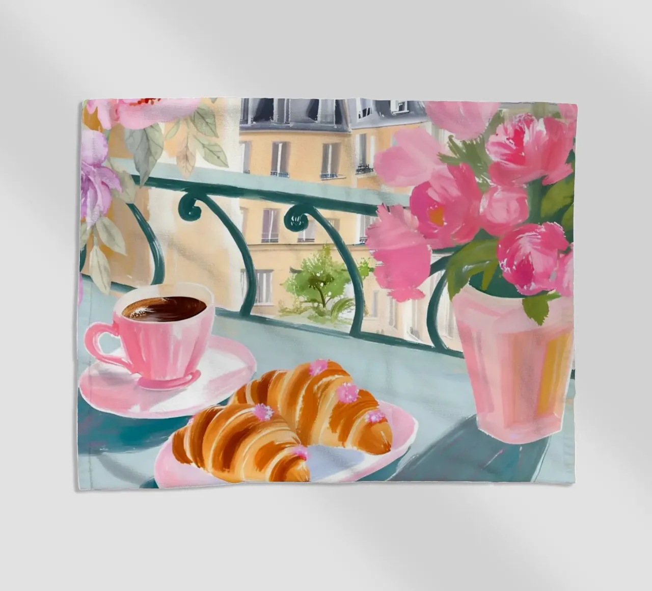 Caffè francese e croissant, stampa sulla colazione, arte in cucina telo mare da Bella Studio
