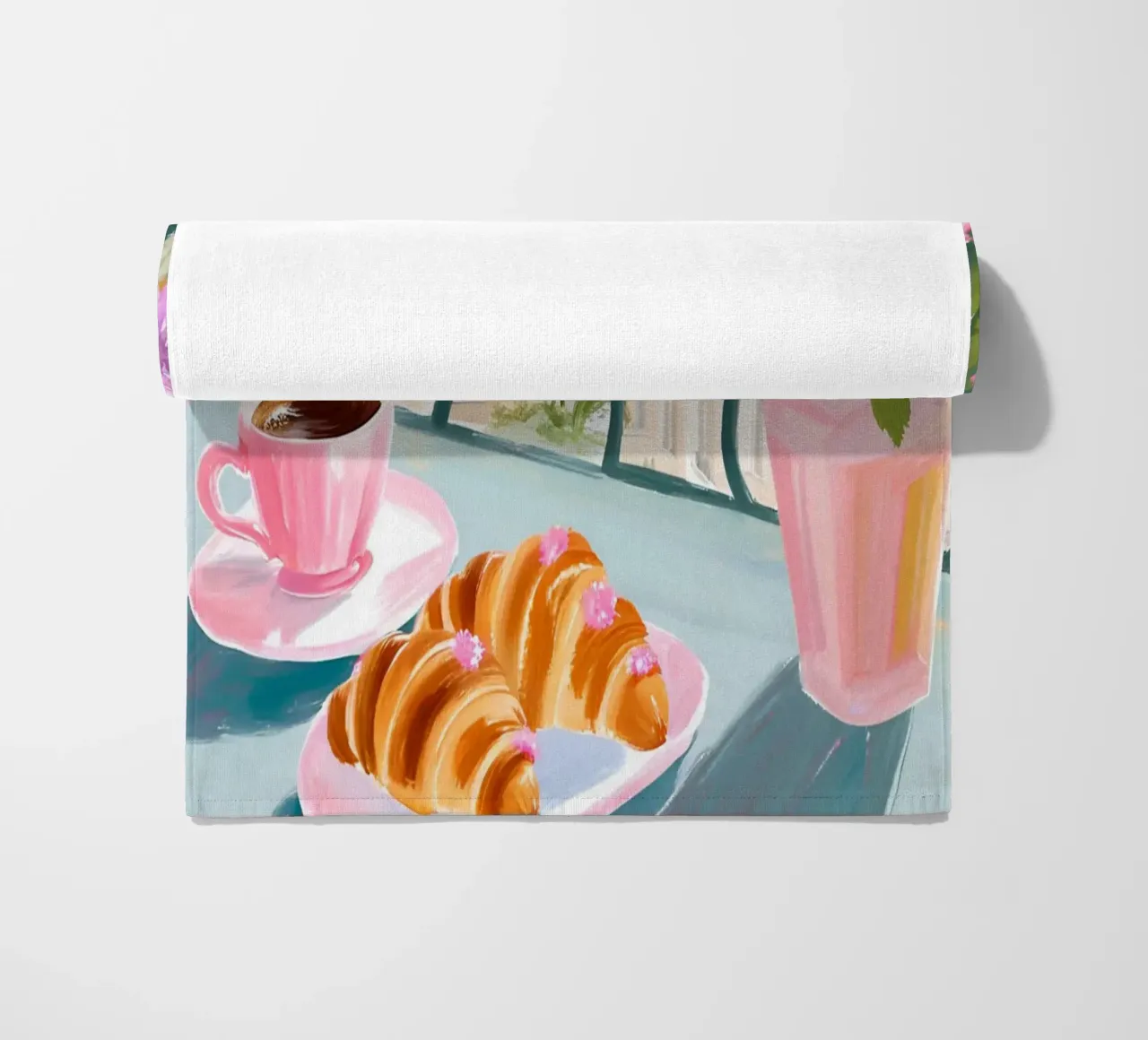 Caffè francese e croissant, stampa sulla colazione, arte in cucina telo mare da Bella Studio