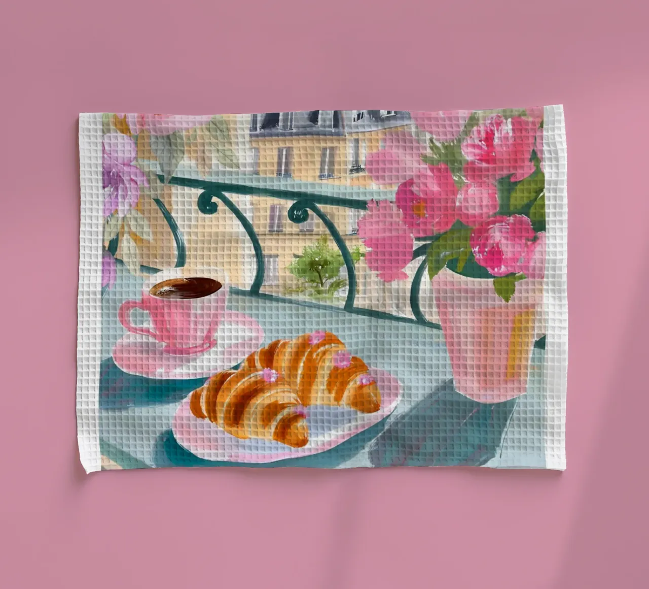 Caffè francese e croissant, stampa sulla colazione, arte in cucina canovaccio da cucina da Bella Studio