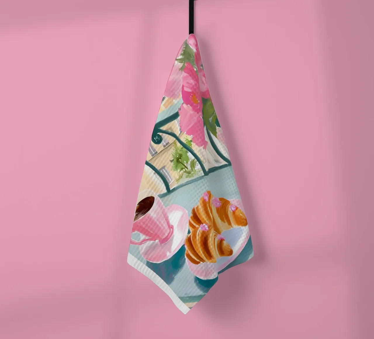 Caffè francese e croissant, stampa sulla colazione, arte in cucina canovaccio da cucina da Bella Studio