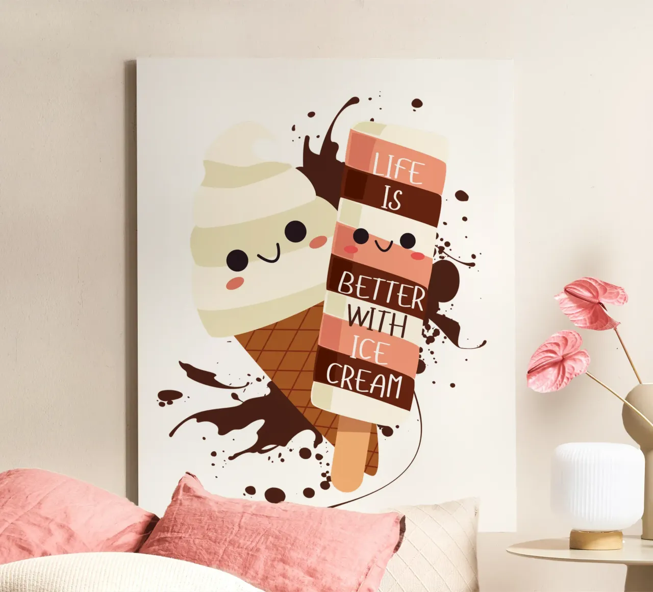 LIFE IS BETTER WITH ICE CREAM canvas with Floater frame by ArtDesign by KBK