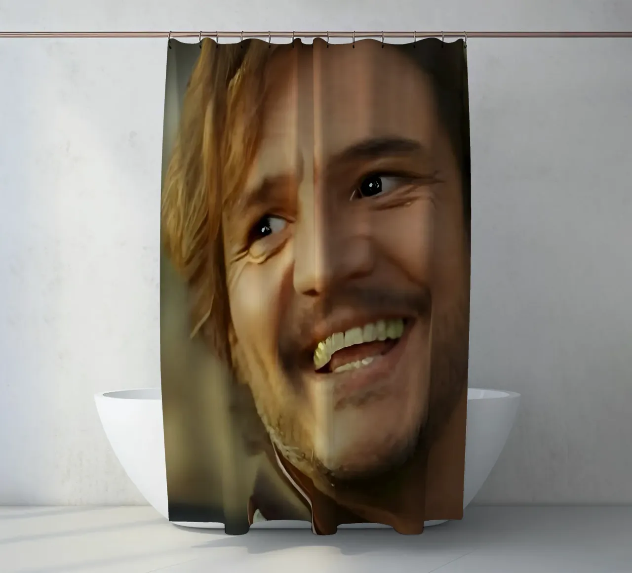 Pedro meme shower curtain by Low poly art