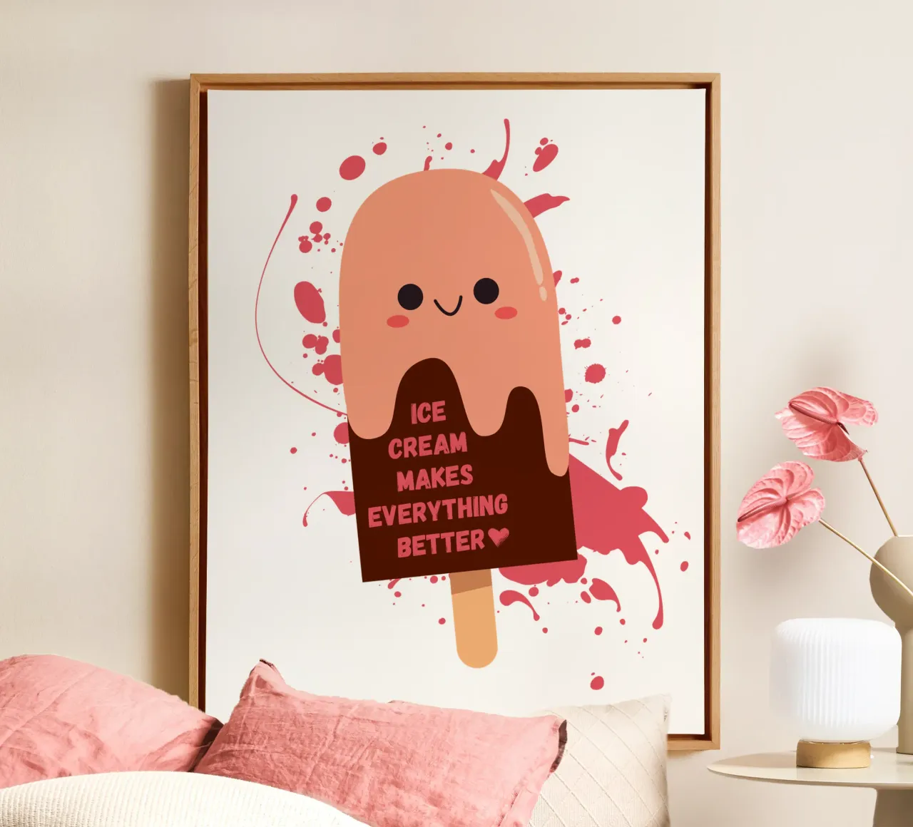 ICE CREAM MAKES EVERYTHING BETTER canvas with Floater frame by ArtDesign by KBK