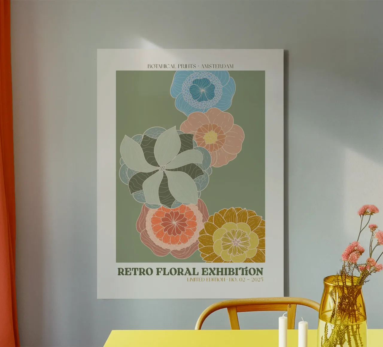 Retro Floral Exhibition No 04 canvas met Baklijst van treechild