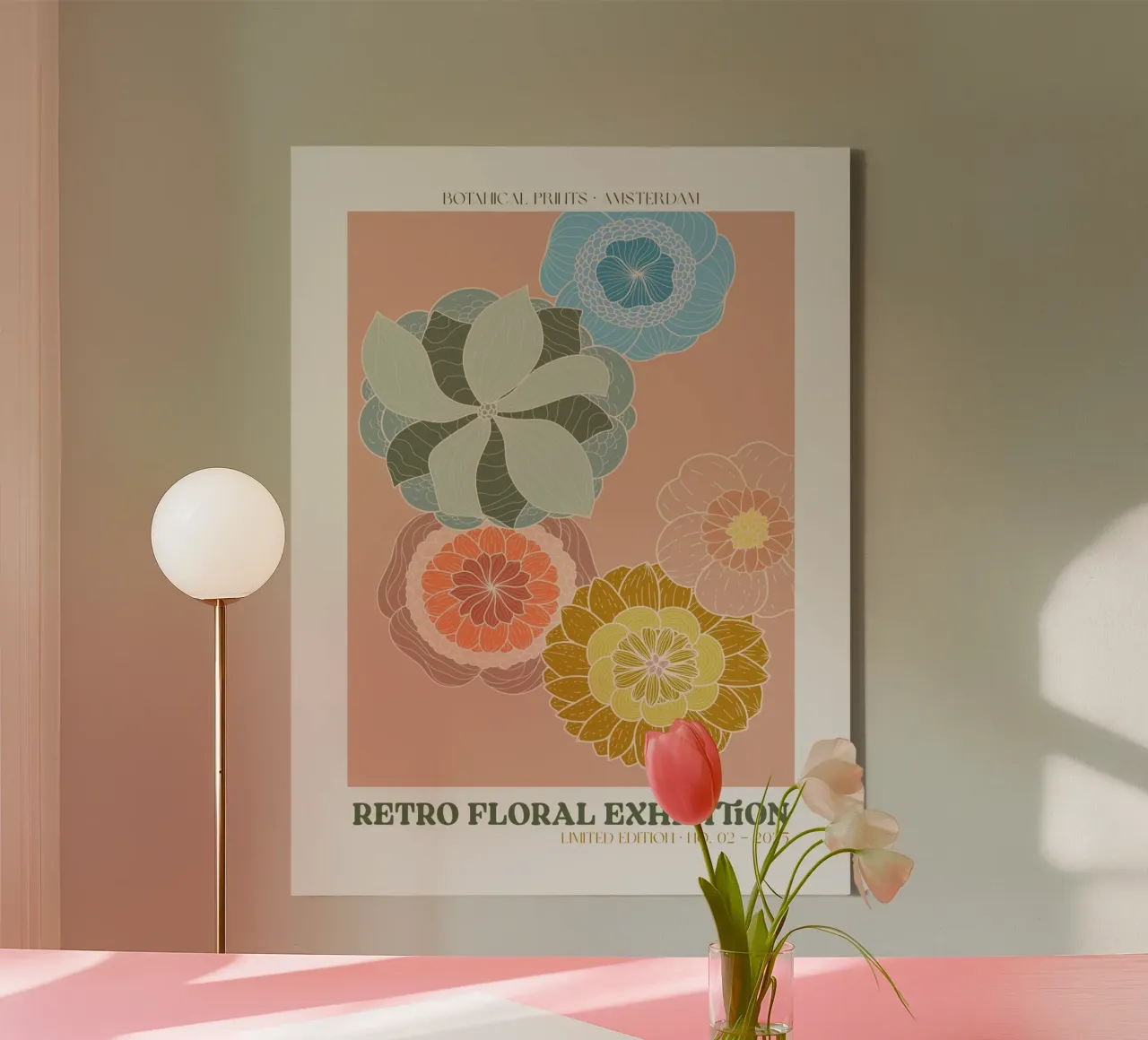 Retro Floral Exhibition No 06 canvas met Baklijst van treechild