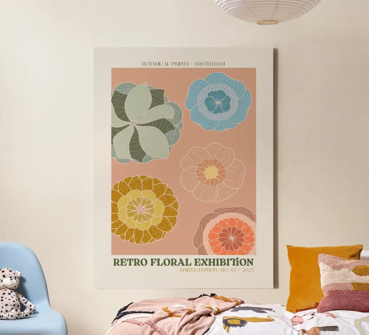 Retro Floral Exhibition No 07 canvas met Baklijst van treechild