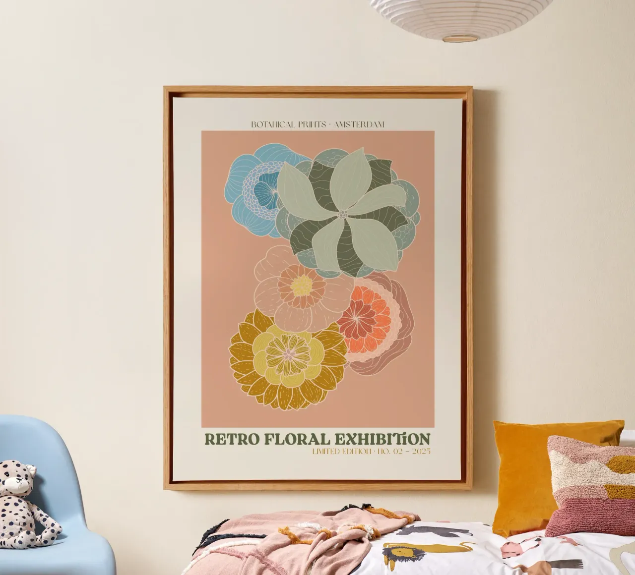 Retro Floral Exhibition No 08 canvas met Baklijst van treechild
