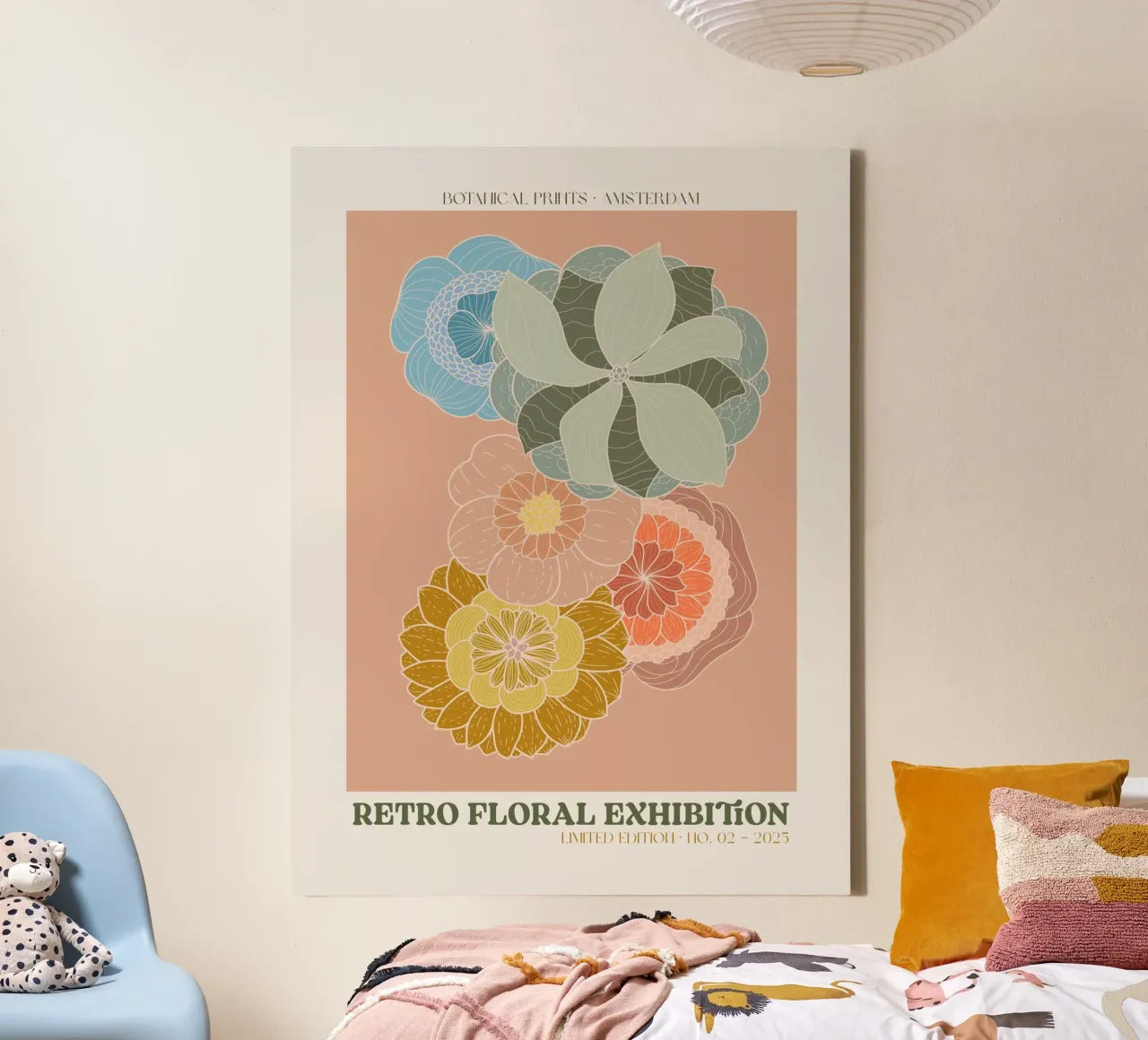 Retro Floral Exhibition No 08 canvas met Baklijst van treechild