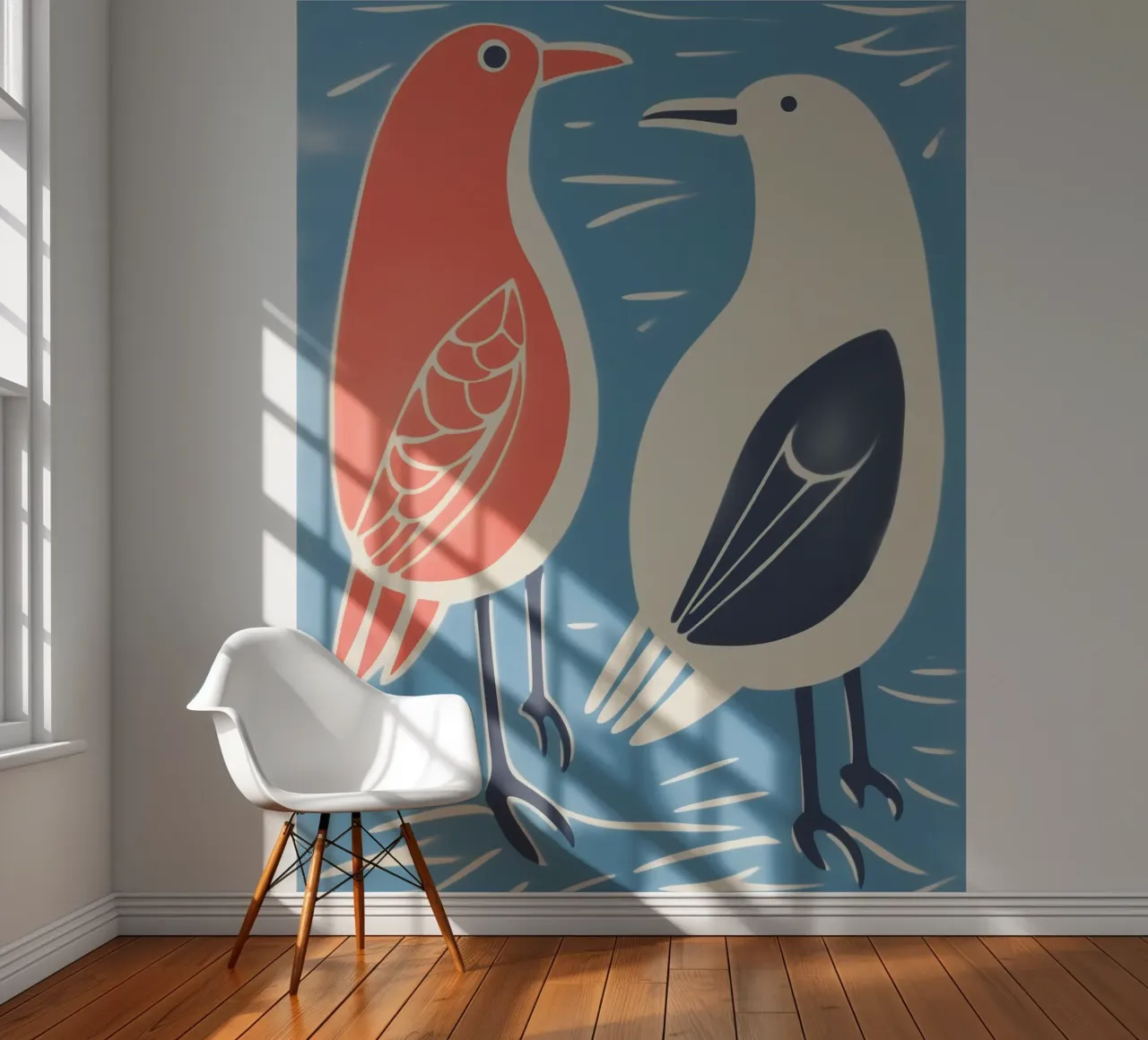 Grappig zeemeeuwenballet | Decoratieve kunstdruk fotobehang van Autofocus
