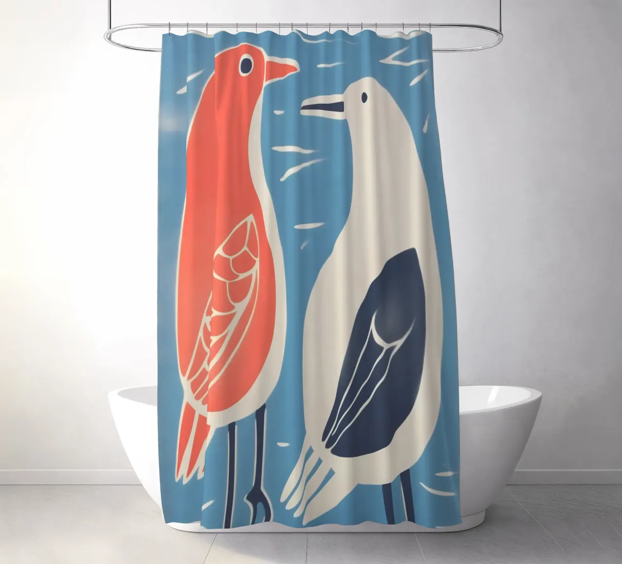 Grappig zeemeeuwenballet | Decoratieve kunstdruk douchegordijn van Autofocus