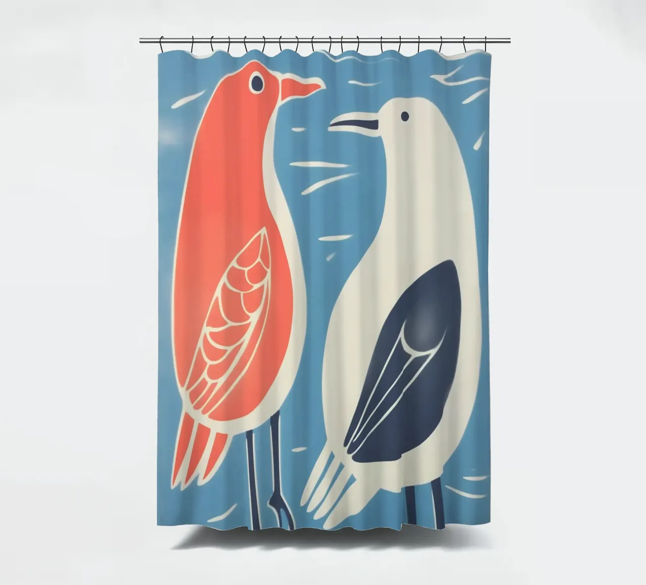 Grappig zeemeeuwenballet | Decoratieve kunstdruk douchegordijn van Autofocus