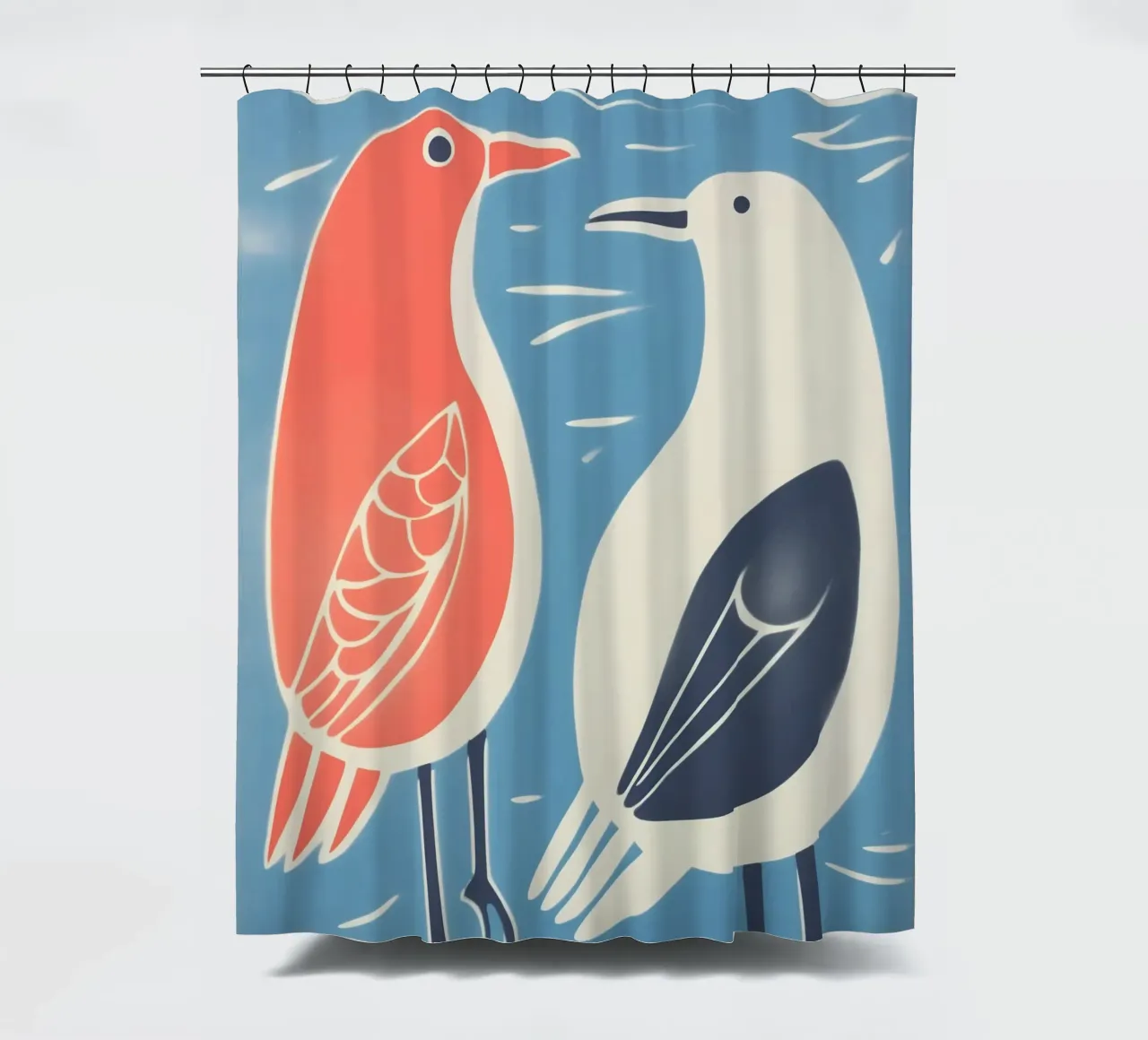 Grappig zeemeeuwenballet | Decoratieve kunstdruk douchegordijn van Autofocus