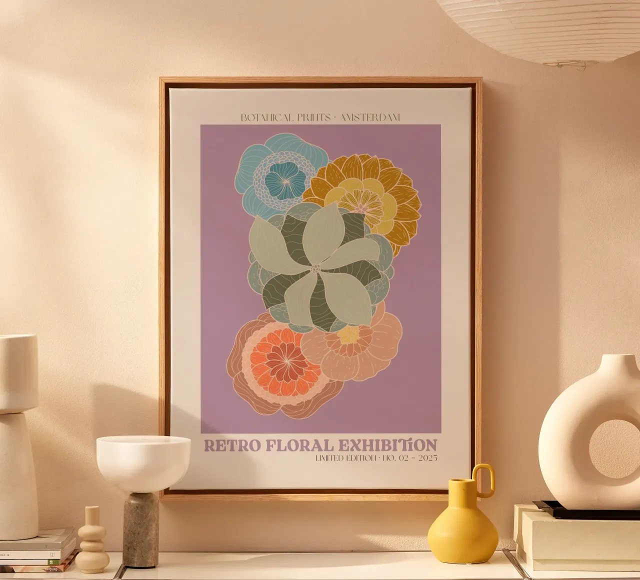 Retro Floral Exhibition No 09 canvas met Baklijst van treechild