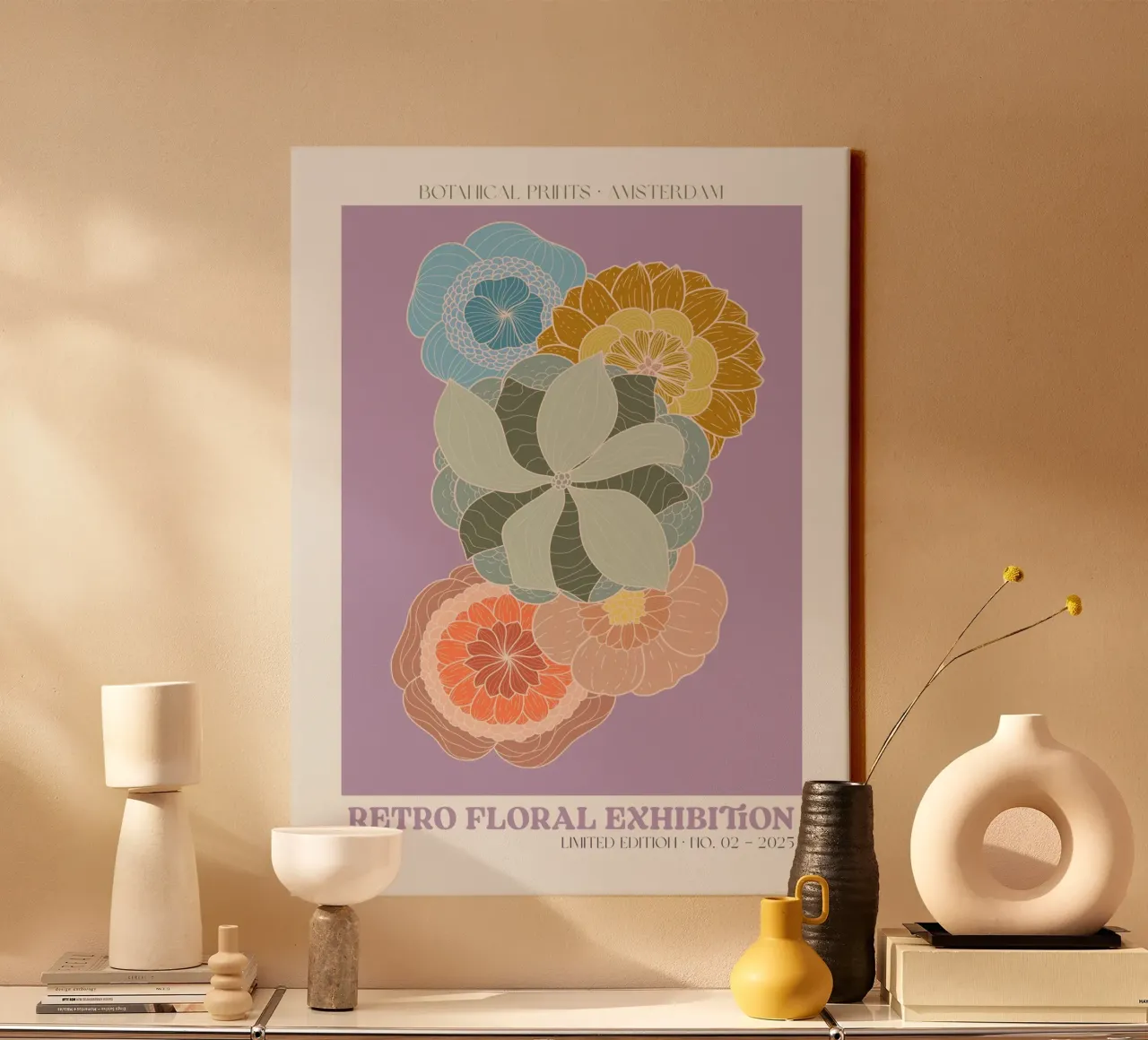 Retro Floral Exhibition No 09 canvas met Baklijst van treechild