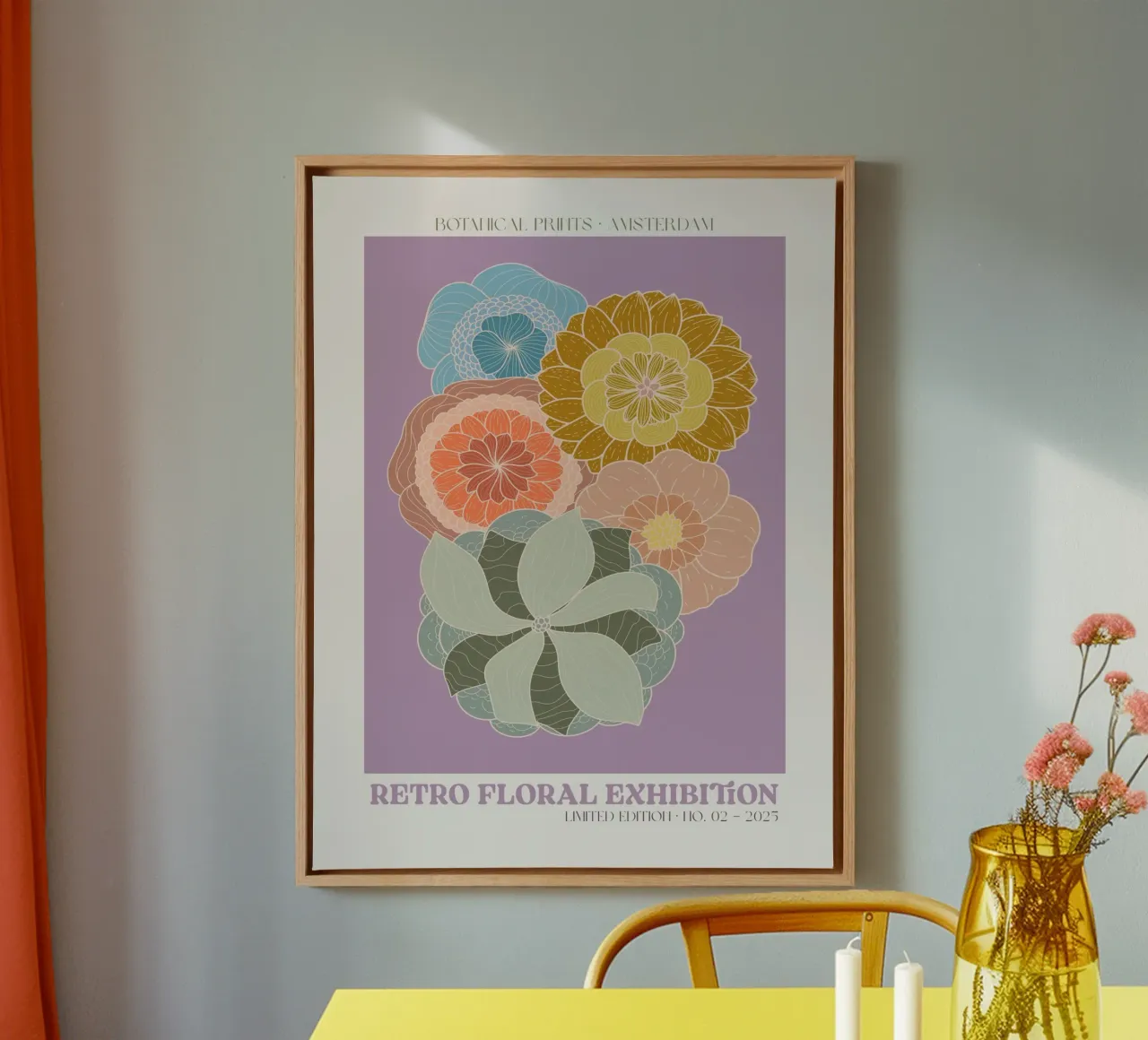 Retro Floral Exhibition No 10 canvas met Baklijst van treechild