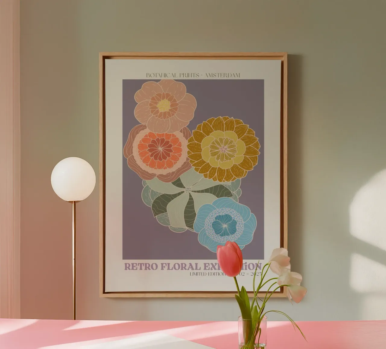 Retro Floral Exhibition No 11 lienzo con Marco flotante de treechild