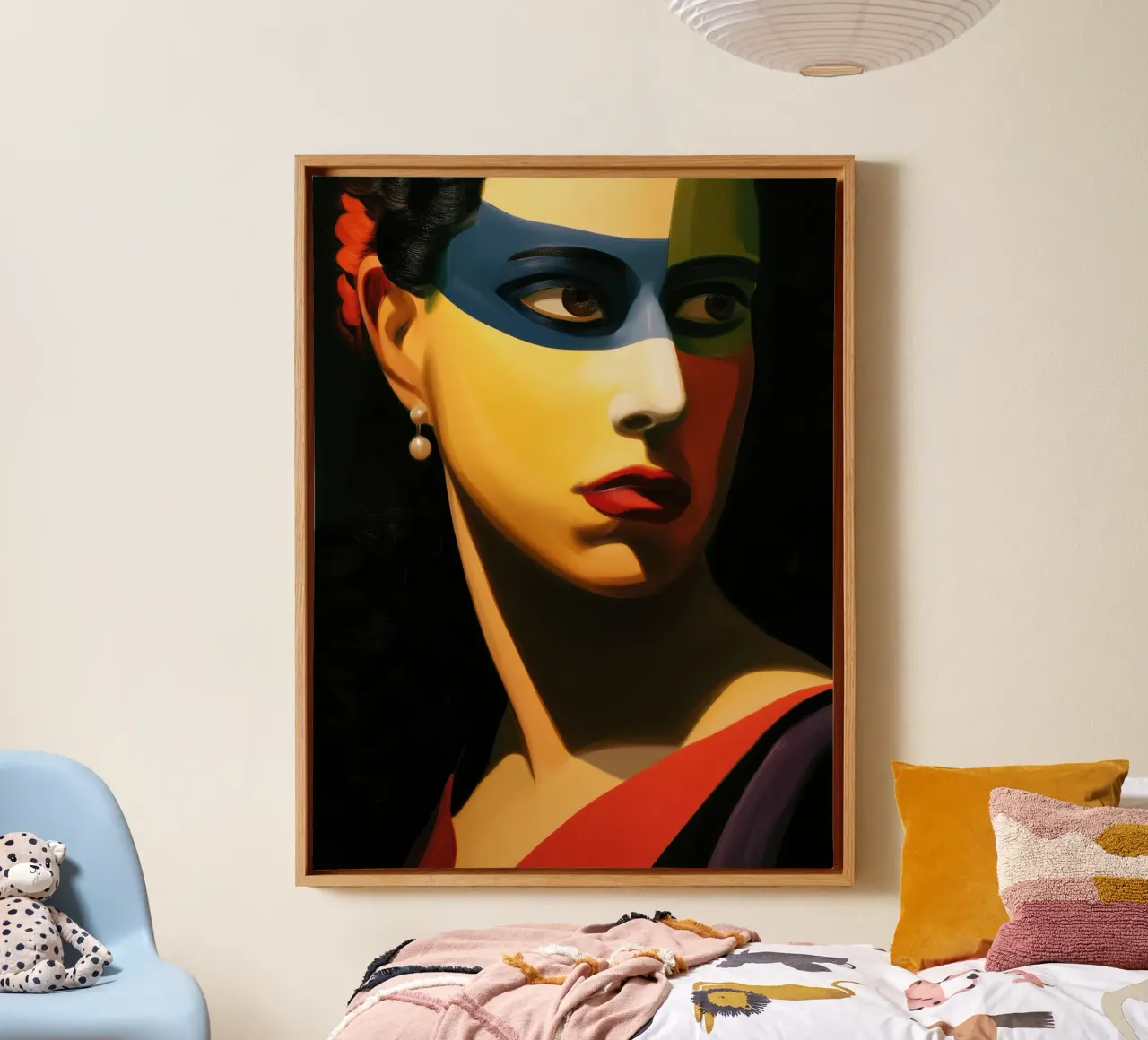 Erotic portrait of a woman with eye mask | Canvas painting canvas with Floater frame by Autofocus