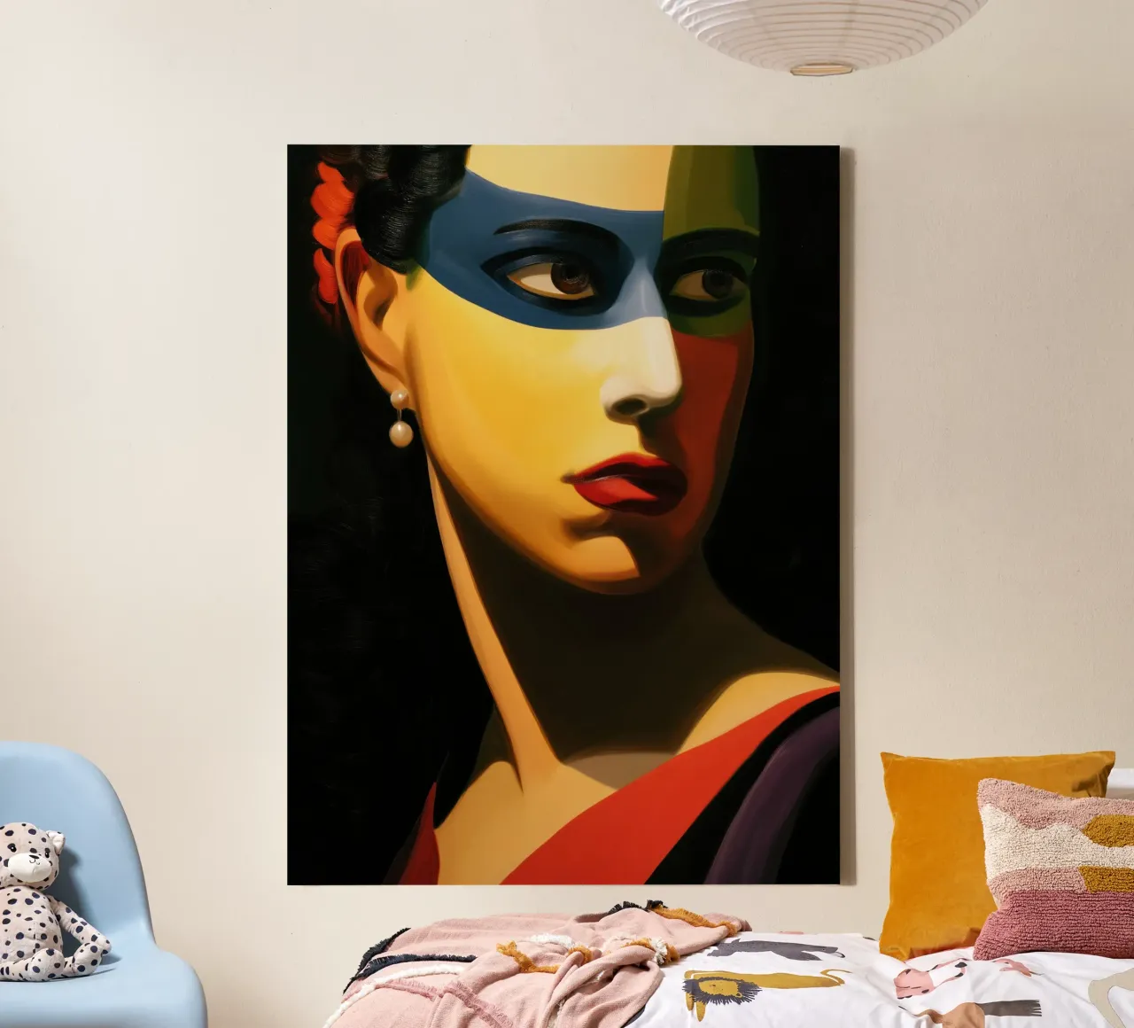 Erotic portrait of a woman with eye mask | Canvas painting canvas with Floater frame by Autofocus
